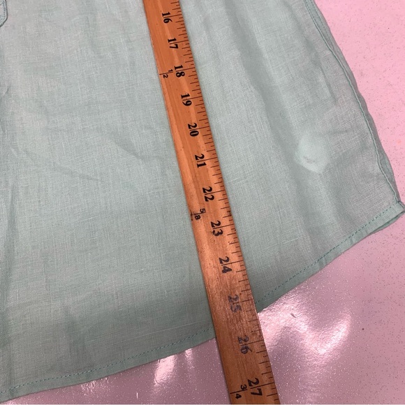 M & S Blouse Woman 8 Flax Linen Pop Over Mint Green 3/4 Roll Tab Vacation Summer - Picture 10 of 10